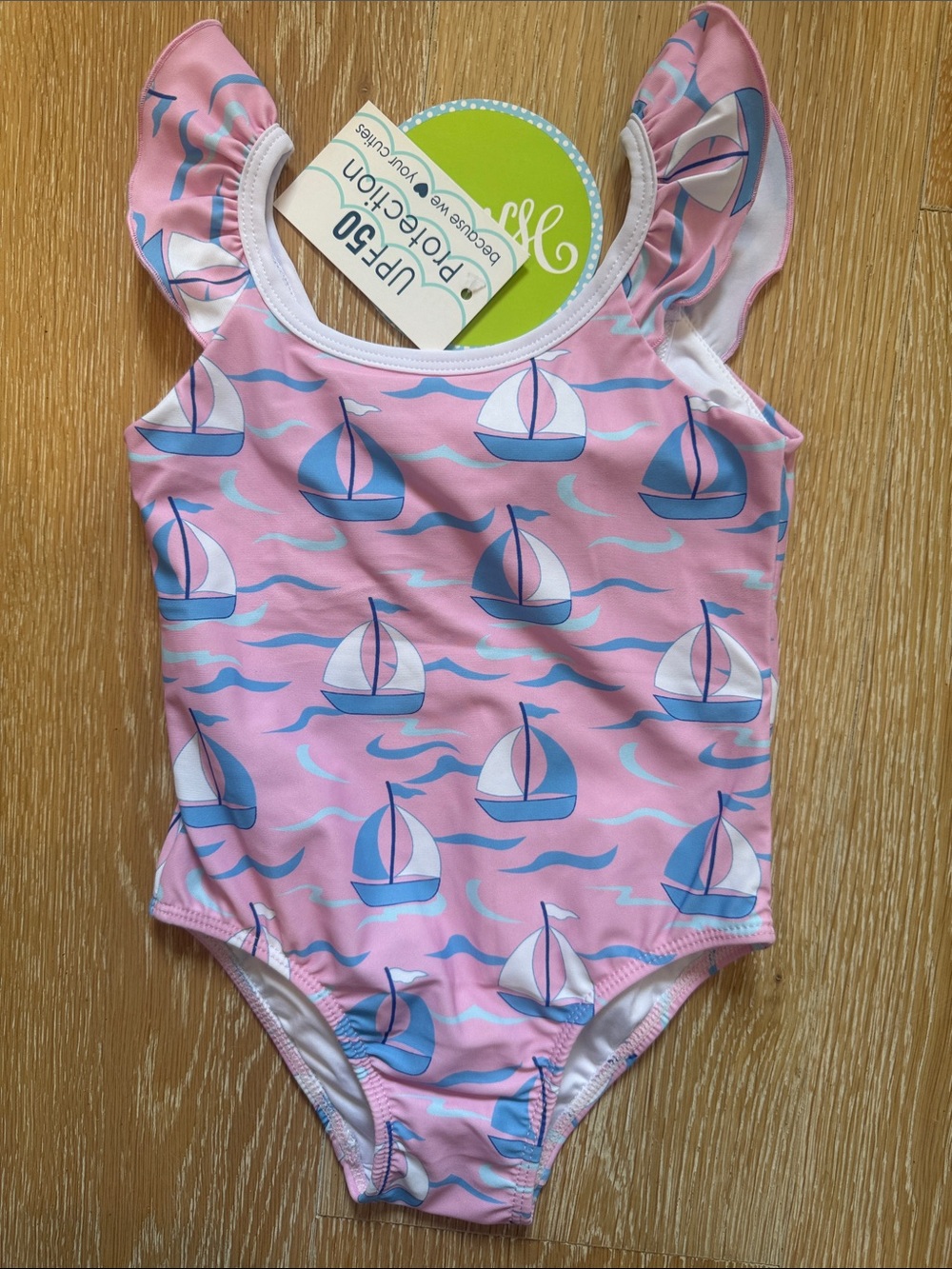 Kids' Pink Sailboat One-Piece Swimsuit - UPF50 Protection